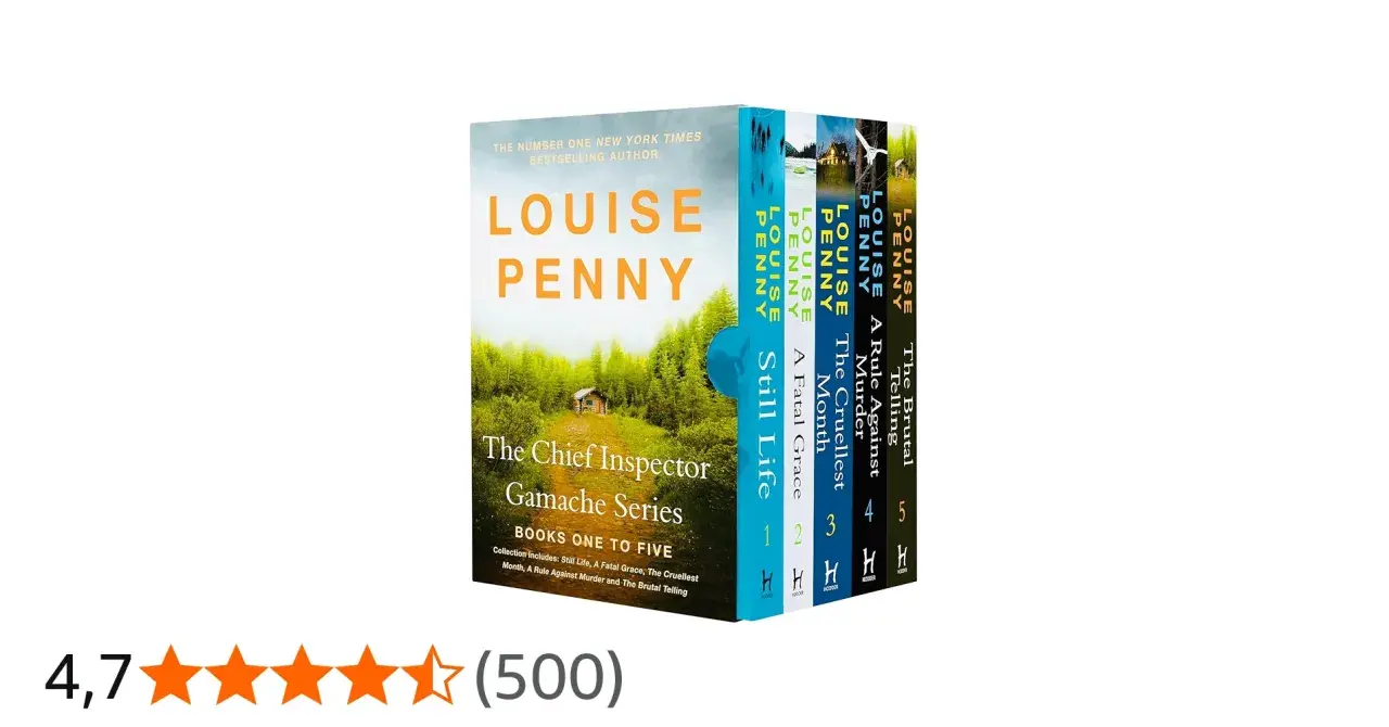 Fünf Bücher der Chief Inspector Gamache Serie von Louise Penny, in der richtigen louise penny reihenfolge: Still Life, A Fatal Grace, The Cruellest Month, A Rule Against Murder, The Brutal Telling.