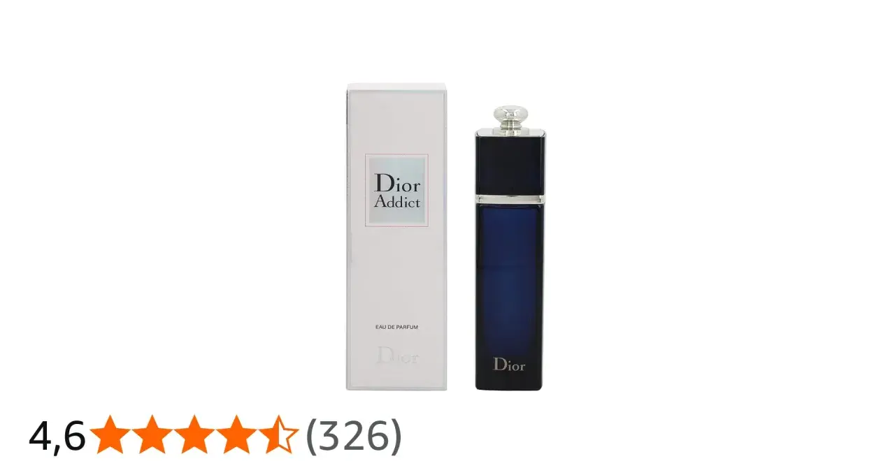 Elegancki flakon Dior Addict EDP w granatowym kolorze obok swojego białego opakowania.