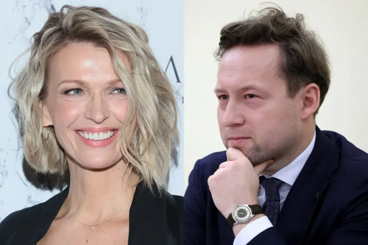 Uśmiechnięta Magda Mołek z mężem, który zamyślony opiera dłoń na brodzie.