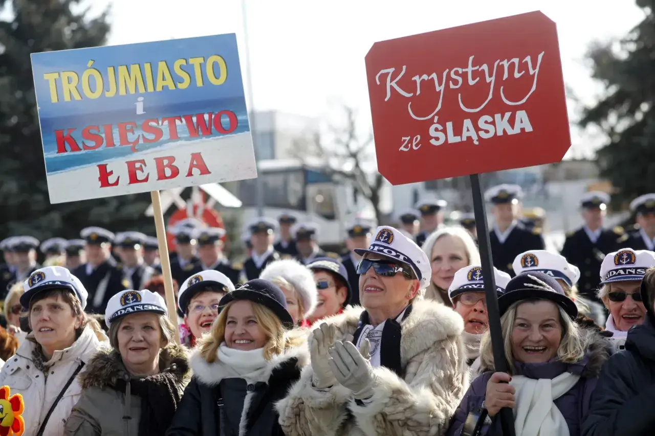 Kiedy są imieniny Krystyny, świętują Krystyny ze Śląska, trzymając transparenty z napisem "Trójmiasto i Księstwo Łeby".