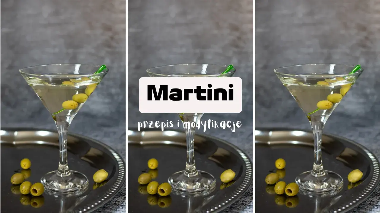 Kieliszek martini z oliwkami na tacy. Czy martini może się przeterminować? Przepis i modyfikacje.