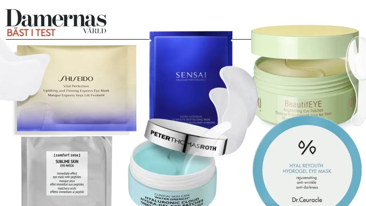 Olika eye patches för att visa hur ska eye patches sitta. Produkter från Shiseido, Sensai, Peter Thomas Roth, Pixi, Comfort Zone och Dr. Ceuracle.