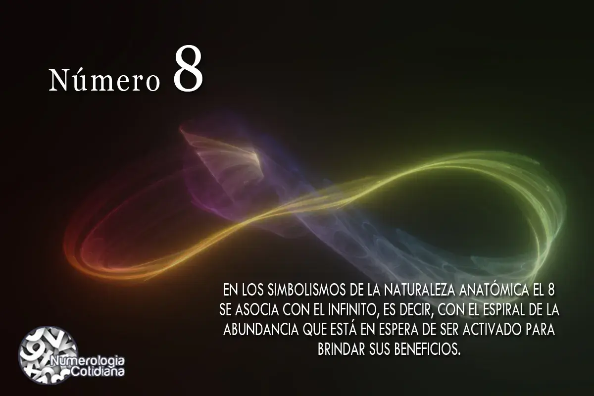 El número 8, símbolo de infinito y abundancia, se representa con una espiral luminosa.