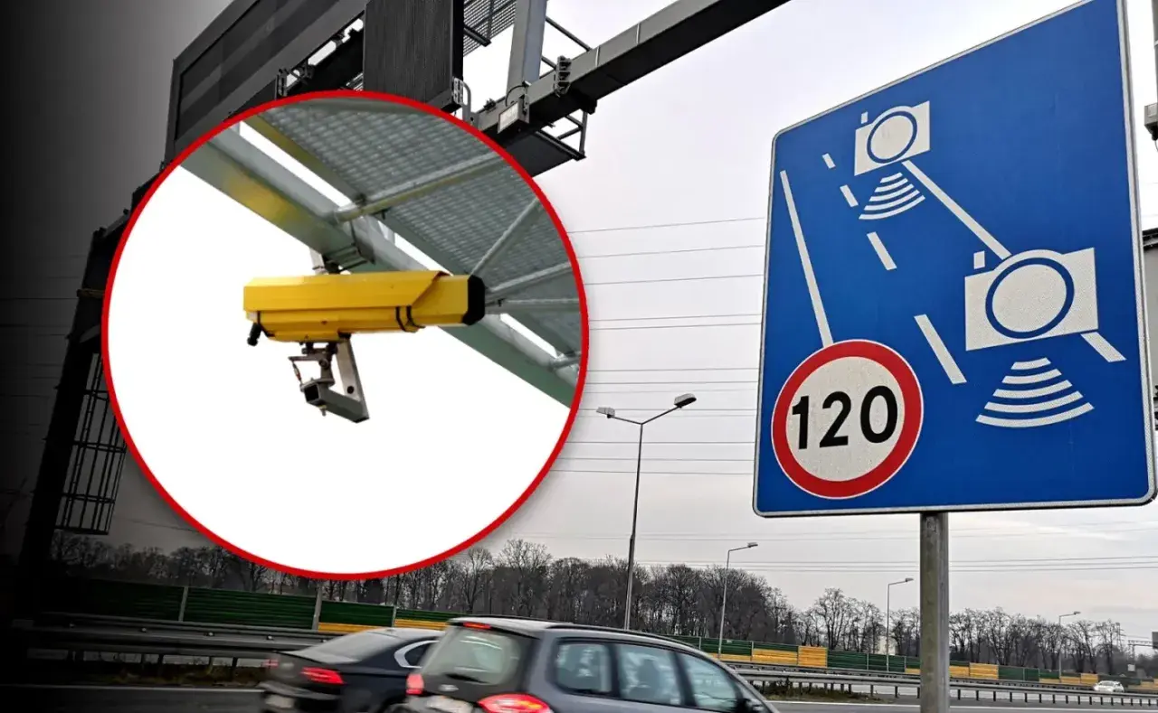 Znak odcinkowego pomiaru prędkości i żółta kamera. Zastanawiasz się, po jakim czasie przychodzi mandat z odcinkowego pomiaru prędkości?