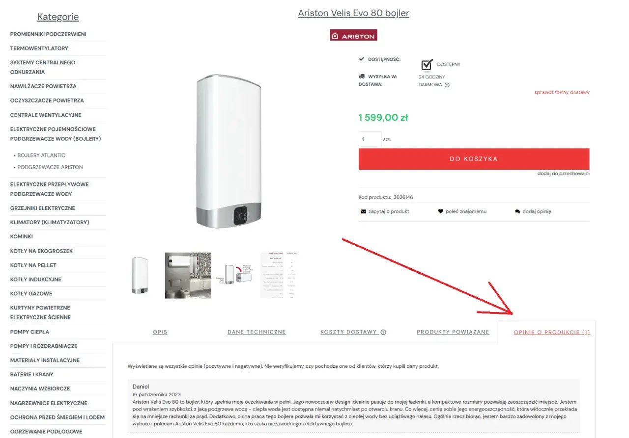Bojler poziomy 80l Ariston Velis Evo 80, nowoczesny design, energooszczędny, cicha praca.