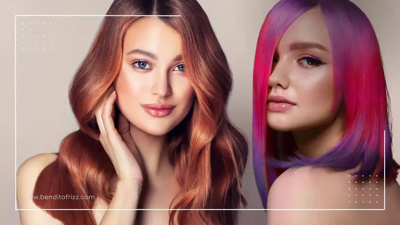Dos mujeres muestran diferentes tonos de pelo: una con un castaño cobrizo y otra con un degradado vibrante de fucsia y morado.