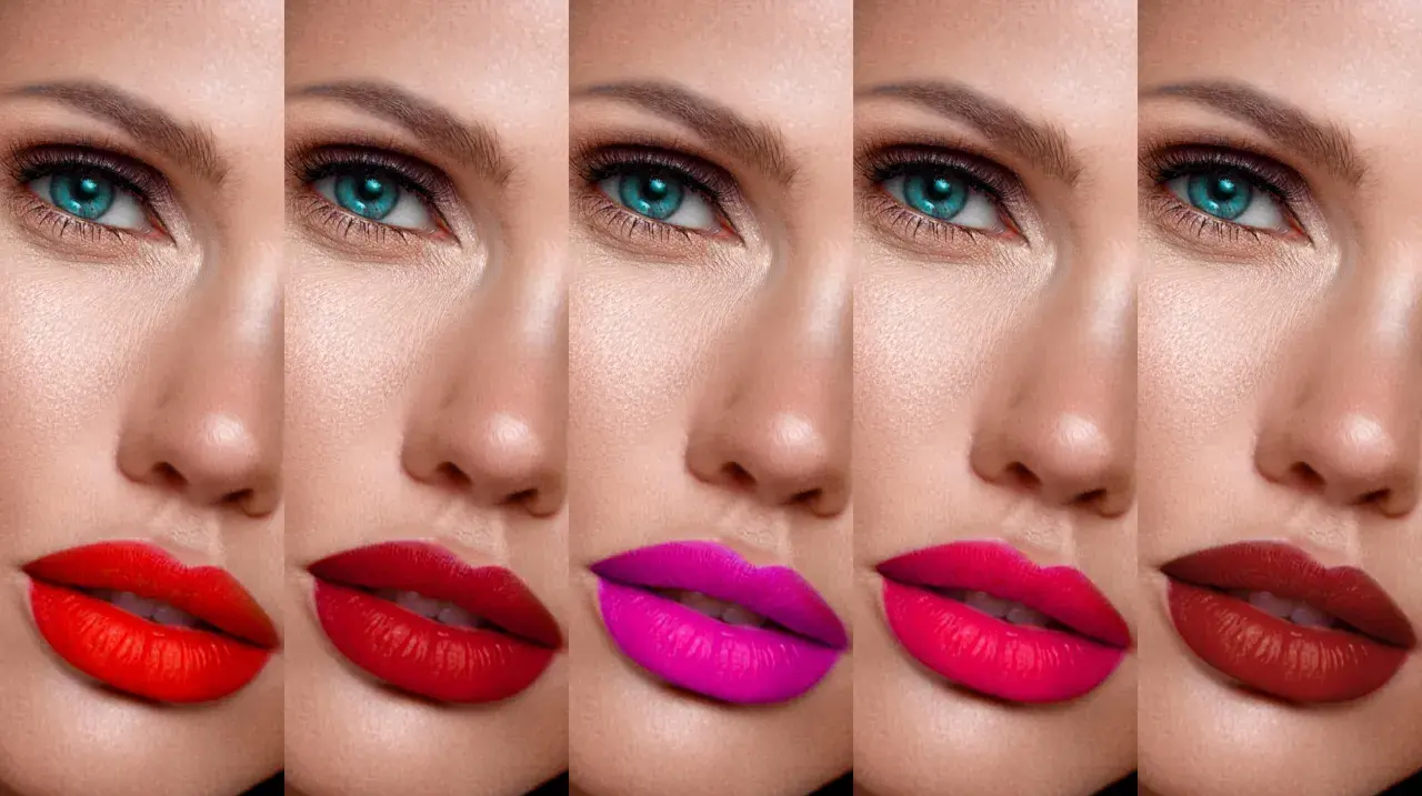 Cinq paires de lèvres, chacune avec une couleur de rouge à lèvres différente, montrant comment mettre du rouge à lèvres pour un look vibrant.