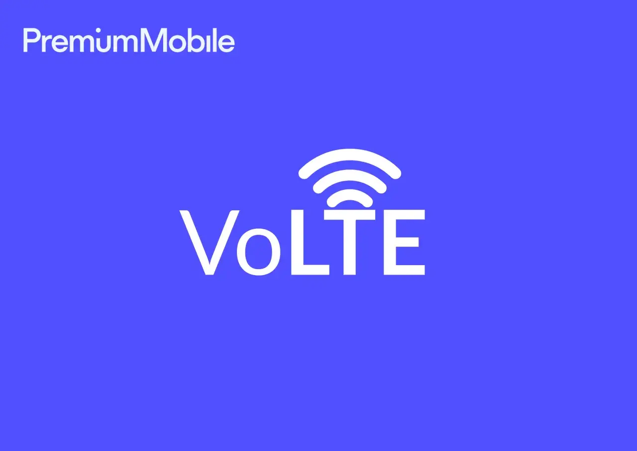 Logo PremiumMobile z symbolem VoLTE. Szybkie połączenia głosowe dzięki technologii VoLTE.