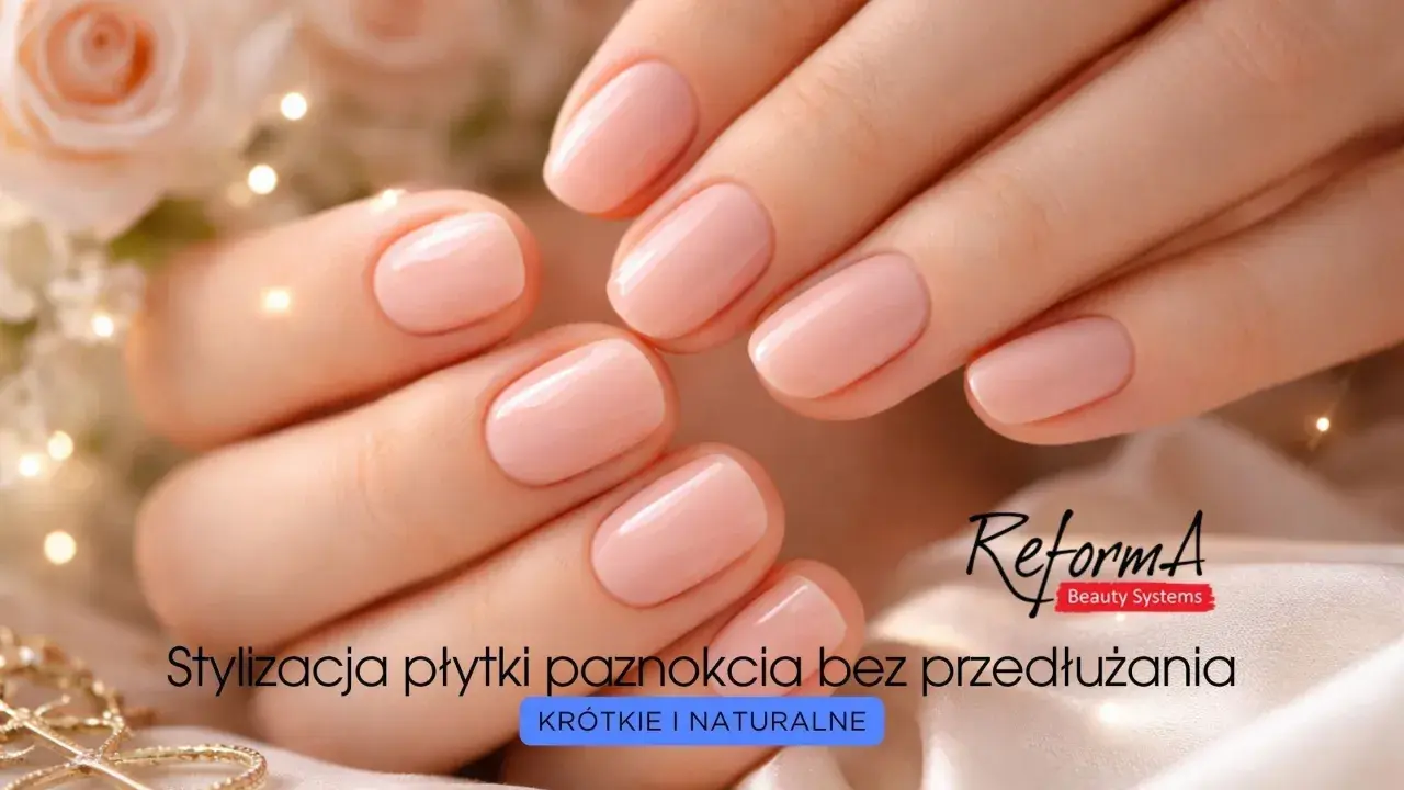 Delikatny, brzoskwiniowy jaki kolor na krótkie paznokcie? Stylizacja płytki bez przedłużania, krótkie i naturalne.