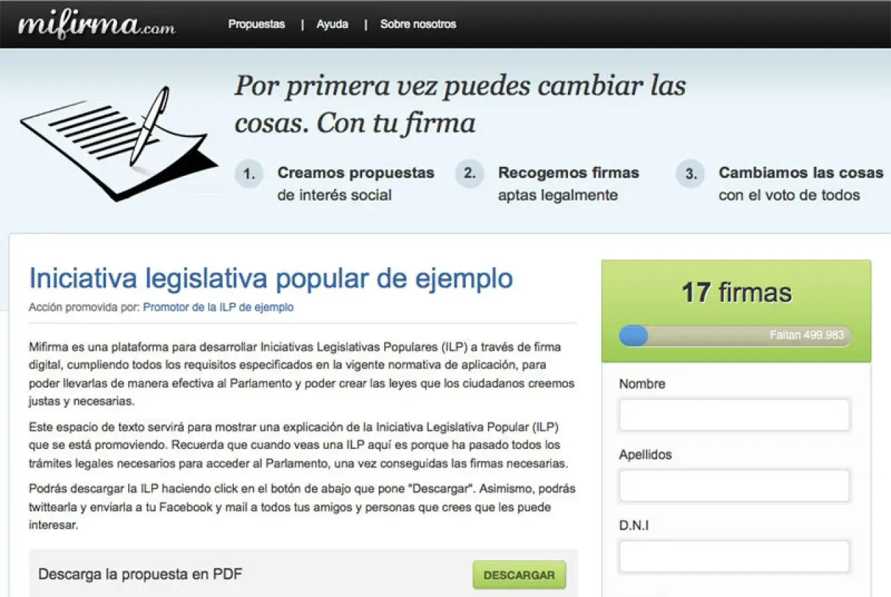 Plataforma para crear y recoger firmas online para iniciativas legislativas populares. ¡Participa y cambia las cosas!