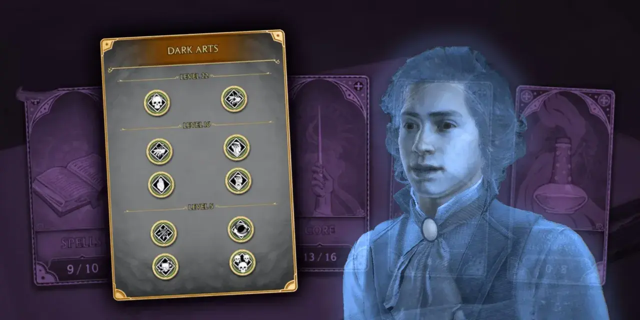 Drzewo talentów "Mroczne Sztuki" w Hogwarts Legacy. Wybierz swoje ścieżki rozwoju, by stać się potężniejszym czarodziejem.