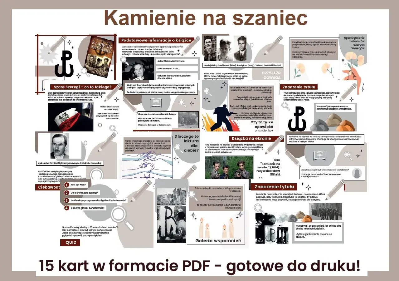 Kamienie na szaniec" to powieść o młodych bohaterach walczących o wolność. Inspiruje do odwagi i przyjaźni.