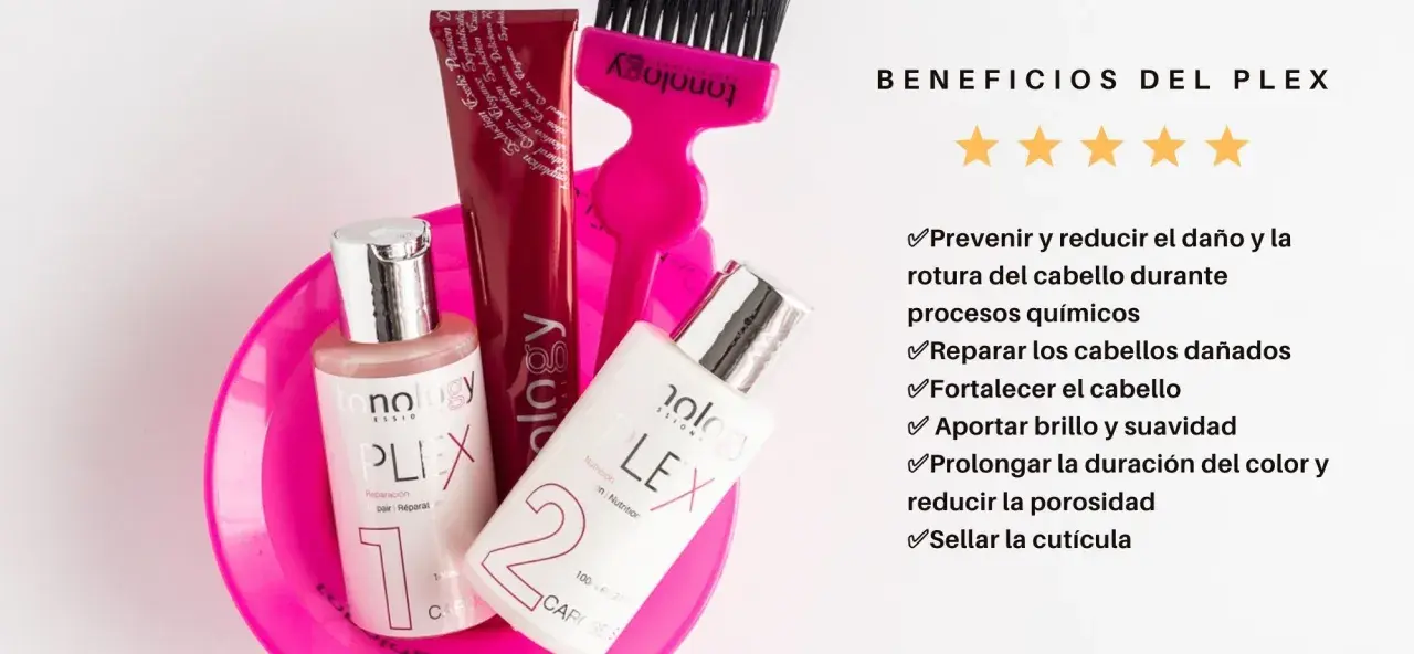Kit de tratamiento PLEX para reparar y fortalecer el cabello, con productos para nutrición y reparación.