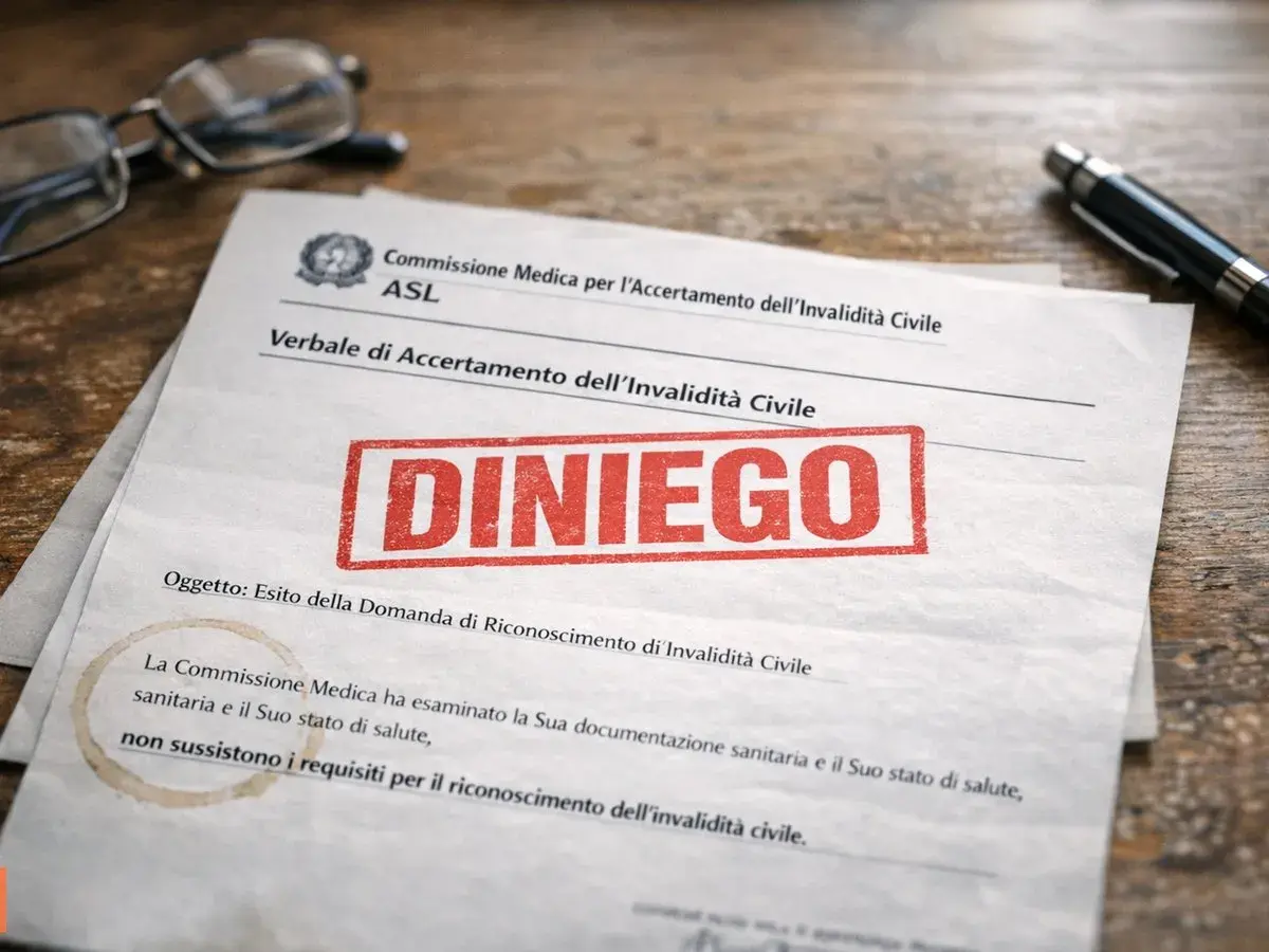 Verbale ASL con timbro "DINIEGO". Cosa significa revisione no INPS? Il documento attesta la mancata sussistenza dei requisiti per l'invalidità civile.