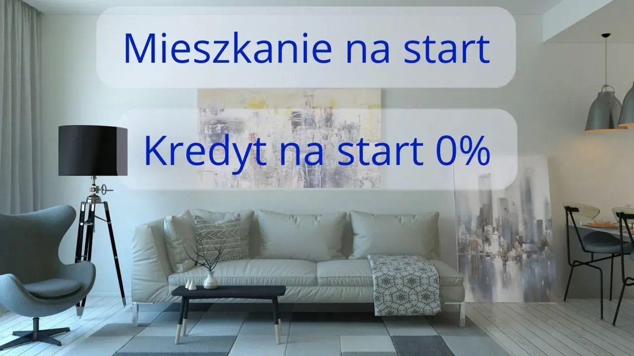Nowe mieszkanie na start? Skorzystaj z kredytu na start 0%! Stylowy salon z sofą, fotelem i nowoczesnym obrazem.