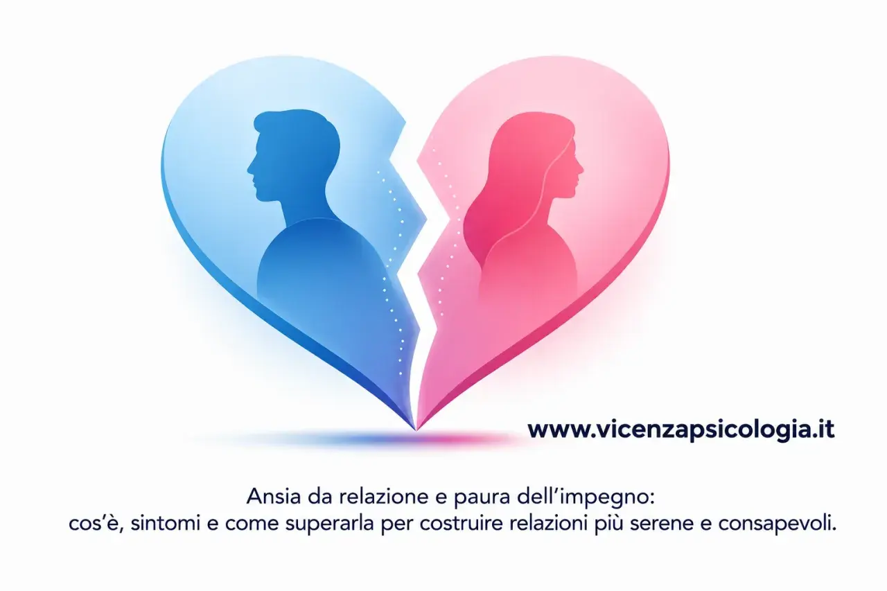 Silhouette di uomo e donna in un cuore spezzato, simbolo di ansia da relazione. Impara a superarla per relazioni serene.