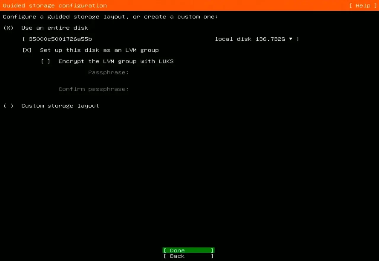 Konfiguracja dysku w Linux: wybór partycji, tworzenie grupy LVM, szyfrowanie LUKS. Montowanie dysku Linux.