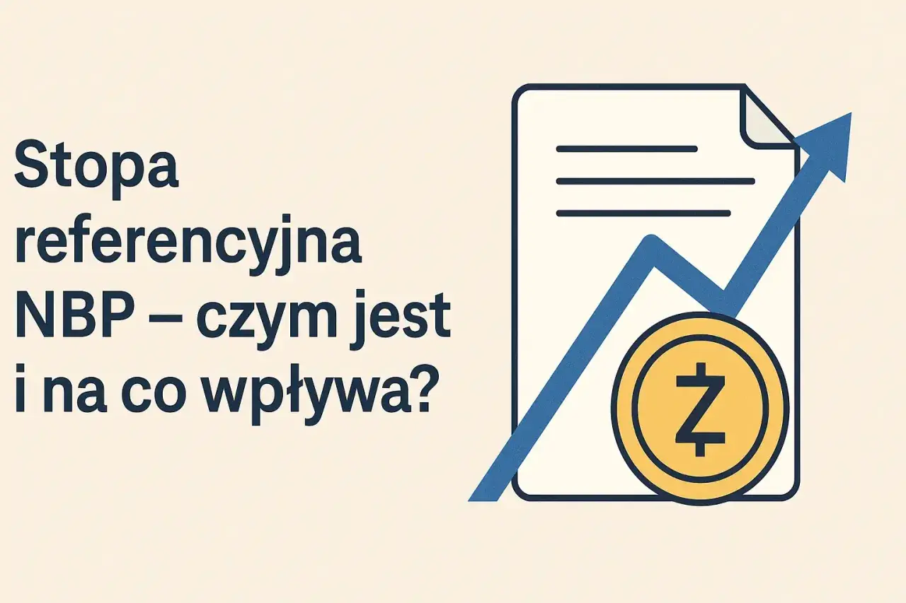 Stopa referencyjna NBP – czym jest i na co wpływa? Wykres wzrostu z monetą i tekstem.