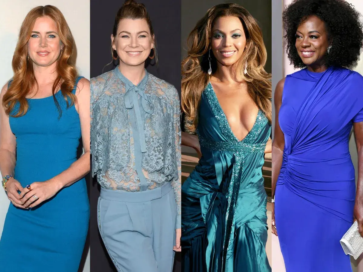 Quatre femmes en tenues bleues, de l'actrice Amy Adams à Viola Davis. Le bleu est une couleur polyvalente pour les vêtements féminins.