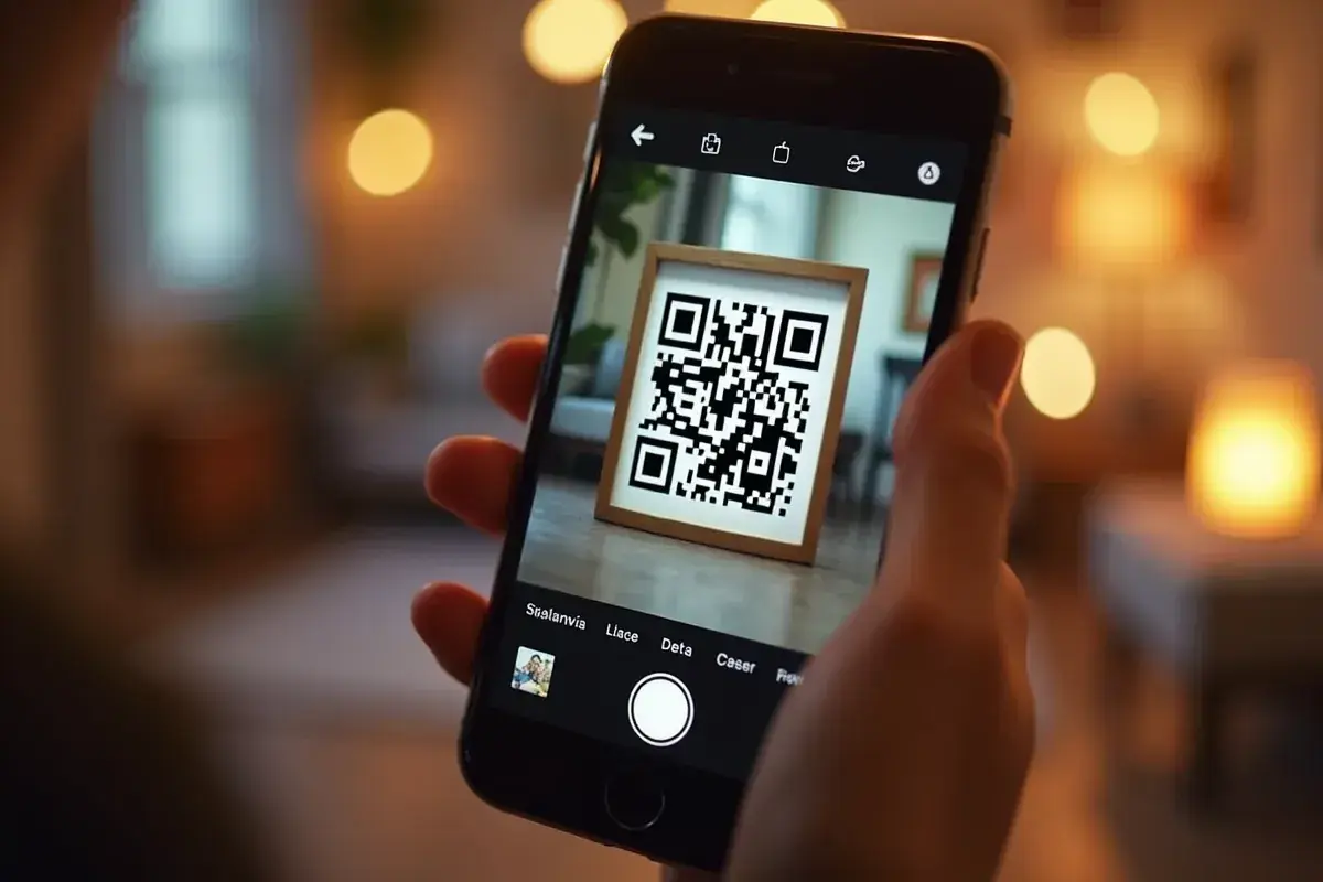 Telefon skanuje kod QR w ramce. Dowiedz się, jak zeskanować kod QR ze zdjęcia, aby uzyskać szybki dostęp do informacji.