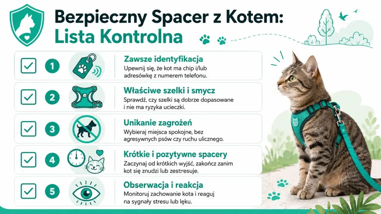 Jak nauczyć kota chodzić na smyczy: lista kontrolna. Kot w szelkach i na smyczy, gotowy na bezpieczny spacer.