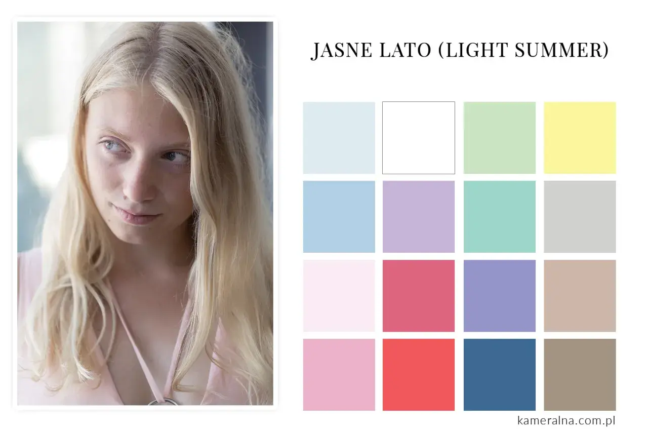 Jasne lato – subtelna blondynka o delikatnych rysach, otoczona paletą pastelowych barw idealnych dla jej typu urody.