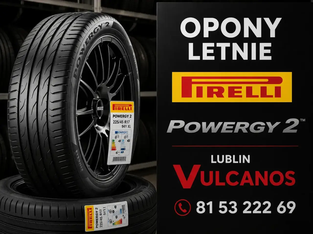 Opony letnie Pirelli Powergy 2 na felgach. Testowane pod kątem wydajności i bezpieczeństwa. Vulvanos Lublin.