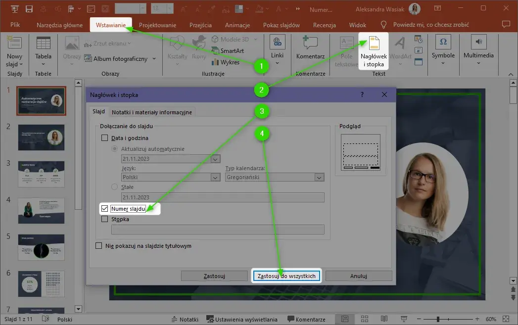 Jak łatwo ustawić numer slajdu i pokazać ich całkowitą liczbę w PowerPoint
