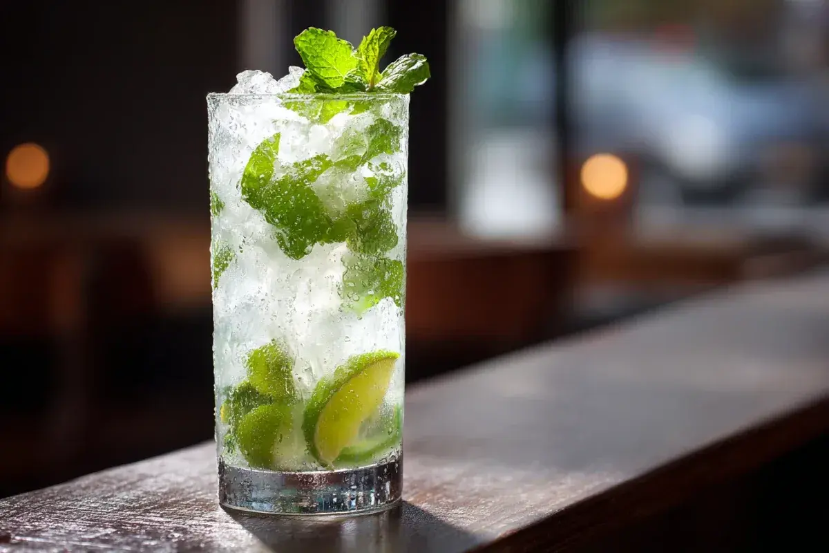En iskall mojito med mynta och lime, perfekt för ett somrigt mojito recept.
