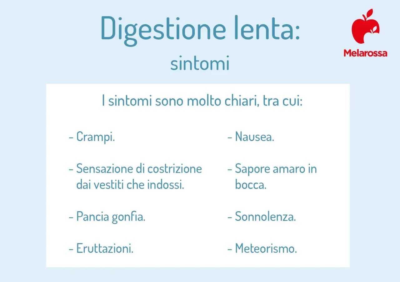 Sintomi di digestione lenta: crampi, nausea, pancia gonfia, sonnolenza e meteorismo.