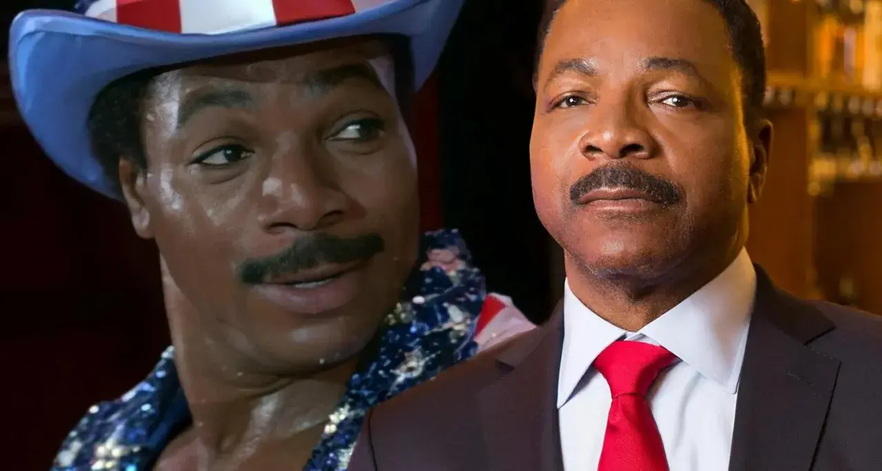 Carl Weathers w filmach: młody Apollo Creed w amerykańskiej czapce i starszy pan w garniturze z czerwoną muszką.