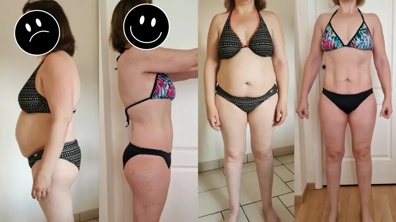Avant/après : une femme montre sa transformation physique réussie pour perdre du poids après 40 ans.