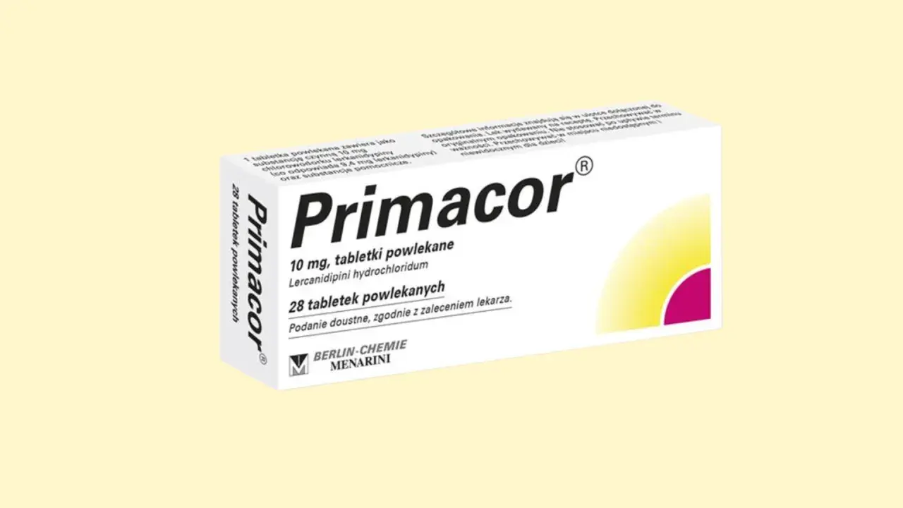Opakowanie leku Primacor 10 mg, zawierające 28 tabletek powlekanych. Stosowany zgodnie z zaleceniem lekarza.