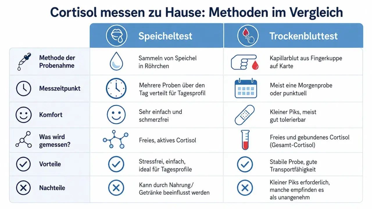Porównanie metod: jak zbadać kortyzol w domu. Test śliny vs. test suchej kropli krwi.
