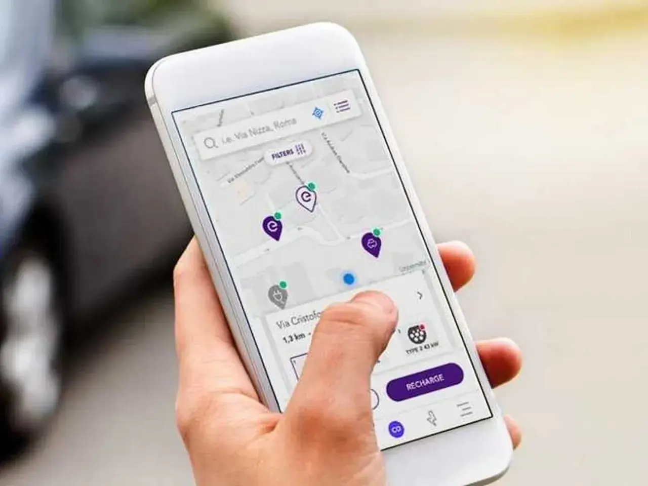 App per trovare colonnine elettriche: mappa con punti di ricarica a Roma, vicino a Via Nizza.