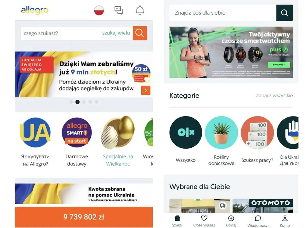 Porównanie ofert na Vinted czy OLX? Aplikacja Allegro pokazuje kategorie, promocje i zbiórki.