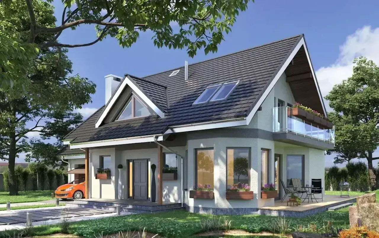 Nowoczesny dom z tarasem i balkonem. Zastanawiasz się, ile kosztuje adaptacja projektu?