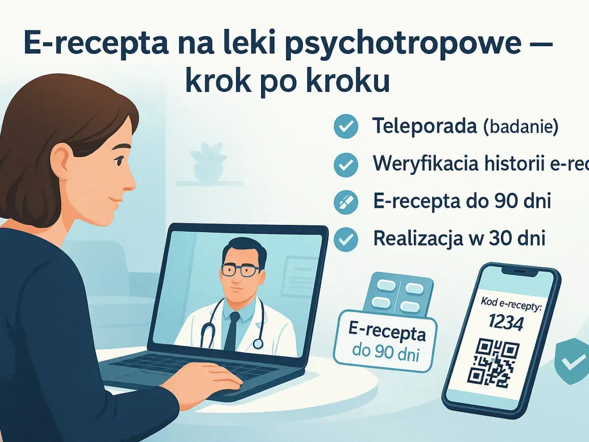 Lekarz podczas teleporady może wystawić e-receptę na leki psychotropowe. Proces obejmuje weryfikację historii i realizację.