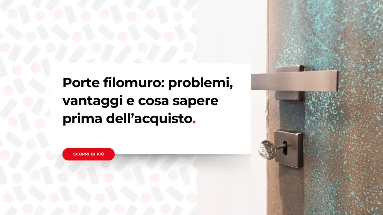 Porte filomuro: pro e contro, vantaggi e svantaggi da valutare prima dell'acquisto. Dettaglio maniglia e serratura.