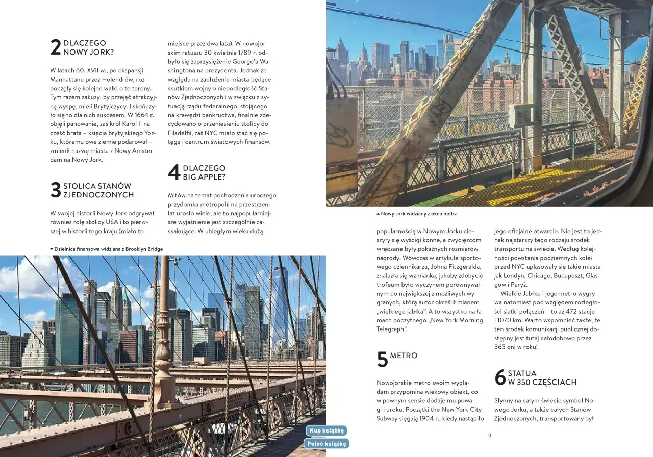 Widok na drapacze chmur Nowego Jorku z mostu, w tym Brooklyn Bridge. Atrakcje Nowego Jorku czekają!