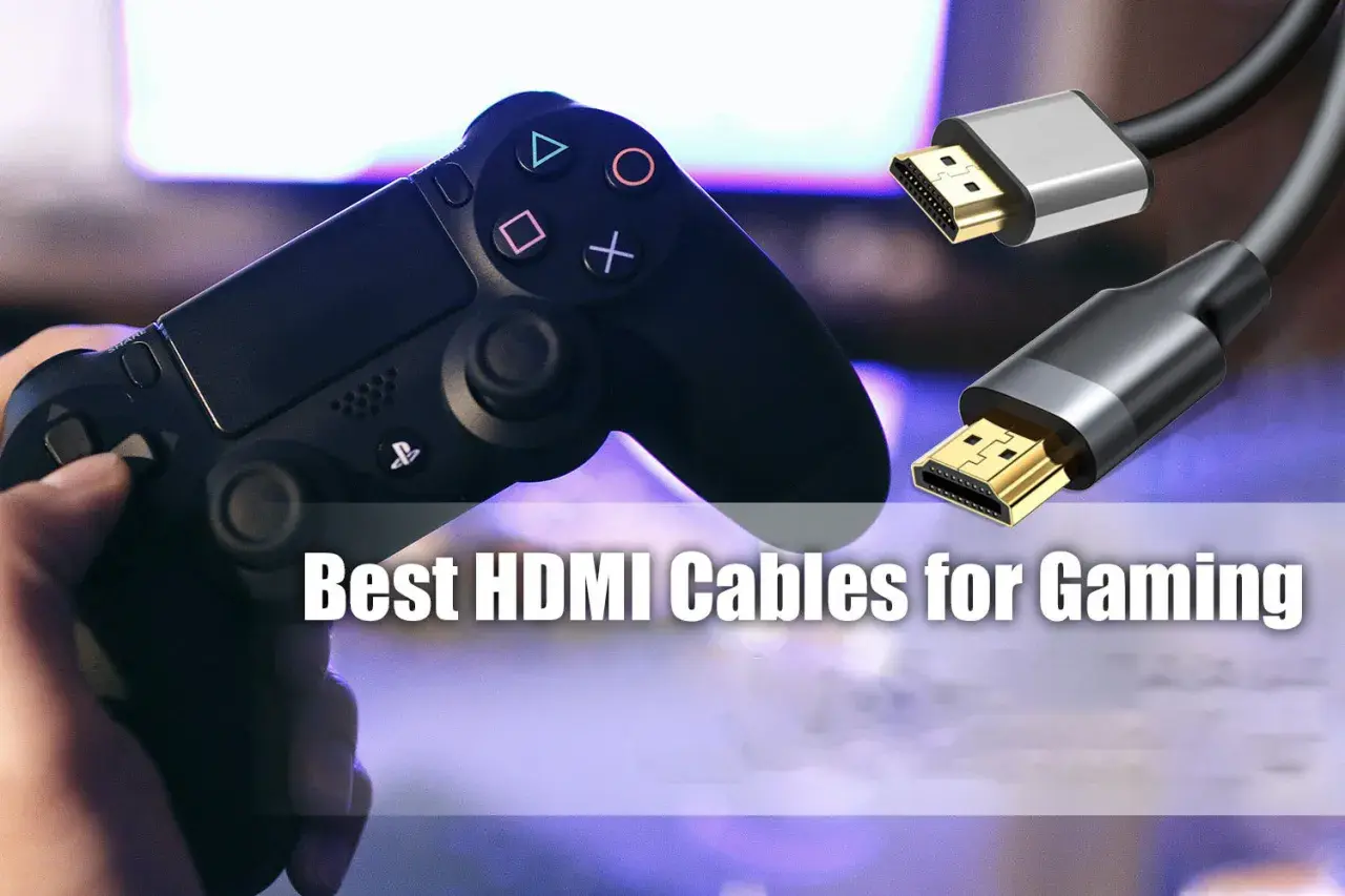 Manette de jeu et deux câbles HDMI dorés, parfaits pour le gaming. Ce type de câble HDMI assure une connexion optimale.