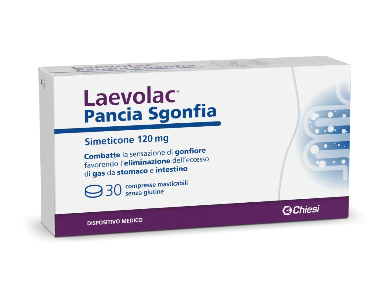 Laevolac Pancia Sgonfia, 30 compresse masticabili senza glutine. Utile per chi cerca cosa fare in caso di diarrea e gonfiore.