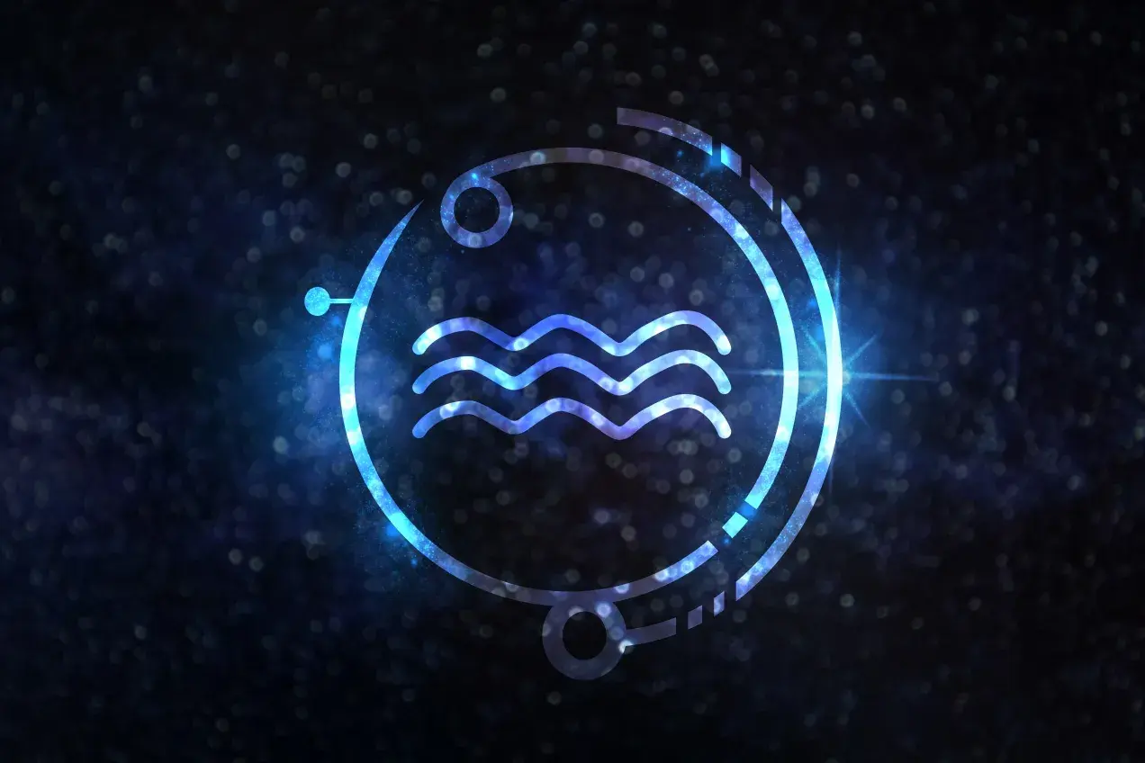 Symbol Wodnika, 24 stycznia znak zodiaku, na tle kosmicznym.