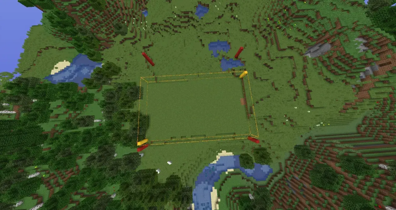 Obszar zaznaczony do edycji w Minecraft. Użycie world edit komendy pozwala na szybkie zmiany terenu.