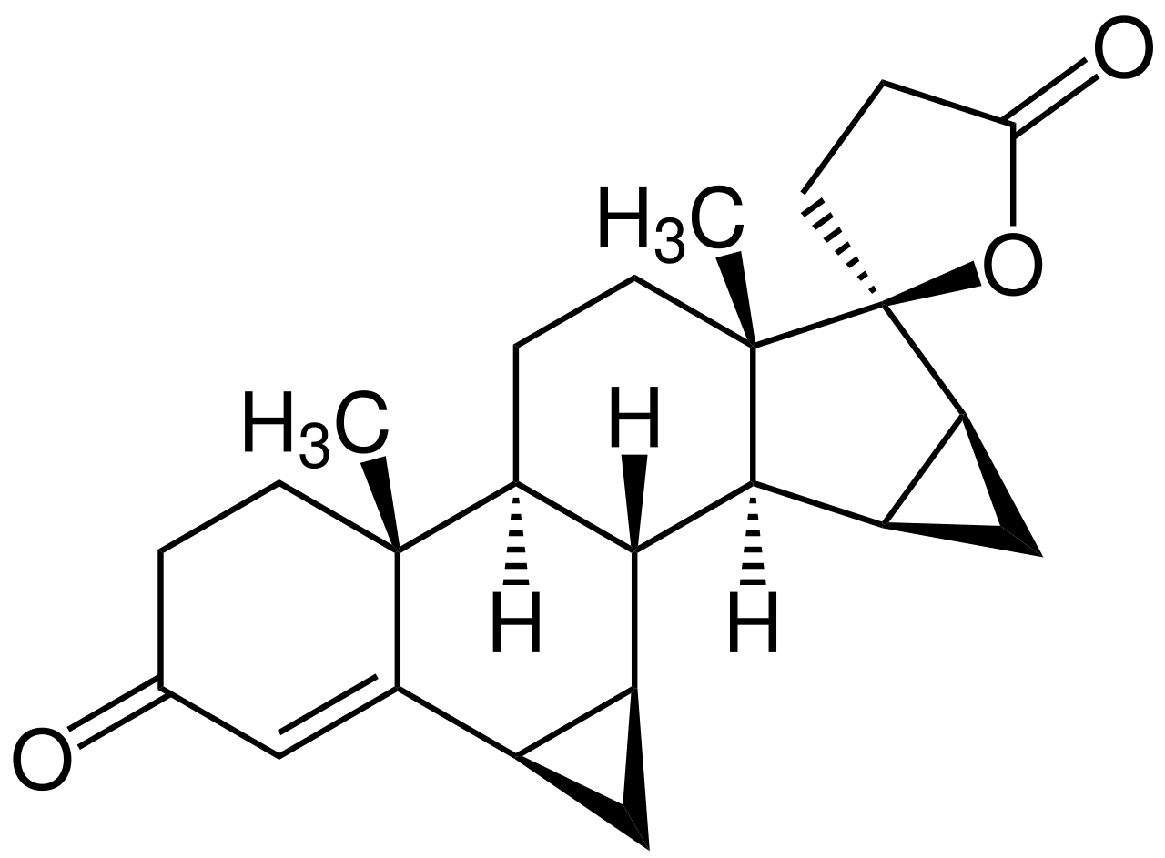 Chemische Struktur von Drospirenon, einem synthetischen Gestagen.