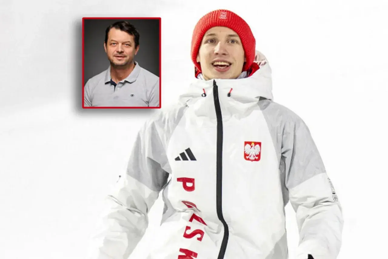 Kacper z rodzicami. Na zdjęciu skoczek narciarski w stroju reprezentacyjnym i jego ojciec.