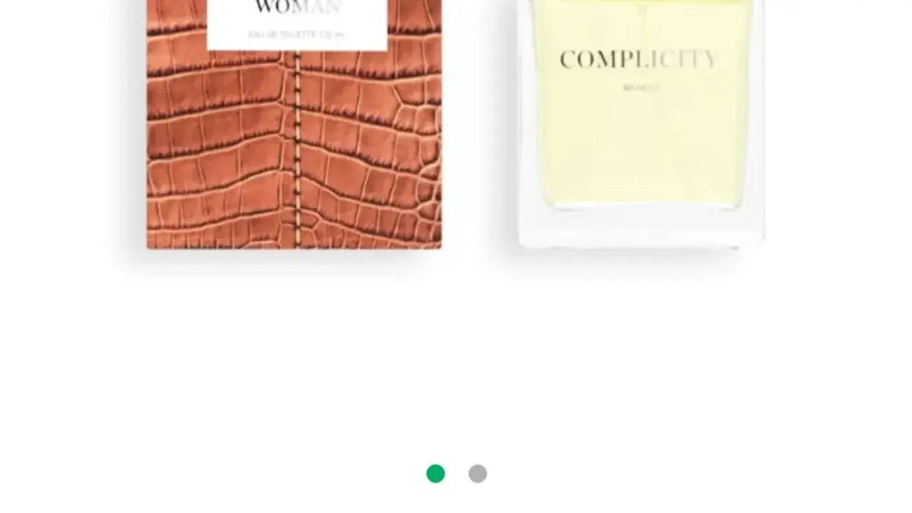Perfume "Complicity Woman" de Mercadona, con caja de imitación piel de cocodrilo y frasco de cristal.