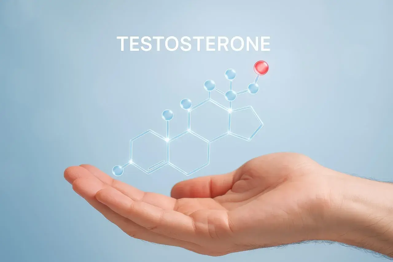 Dłoń trzymająca schemat cząsteczki testosteronu. Co zabija testosteron? Zrozumienie jego struktury to pierwszy krok.
