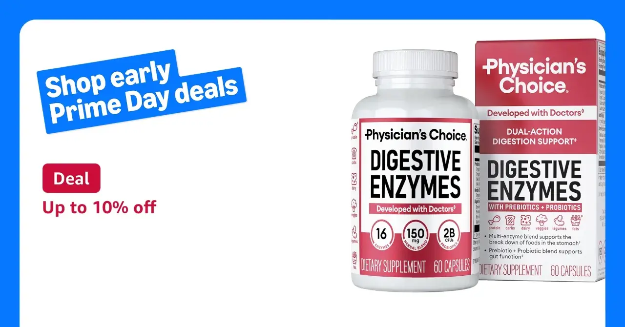 Integratori Physician's Choice con enzimi digestivi e probiotici, ideali per supportare la digestione. Un aiuto per il tuo benessere, come una vitamina U naturale.