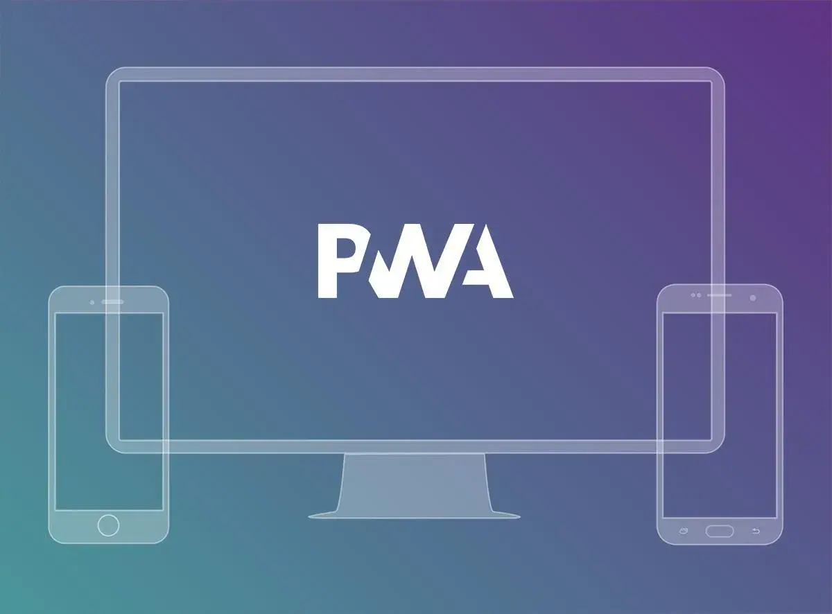 Icônes de moniteur et de smartphones connectés, avec le logo PWA au centre. Une application PWA accessible sur tous vos appareils.